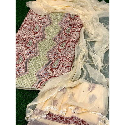Beige Chikankari Unstitched Suit