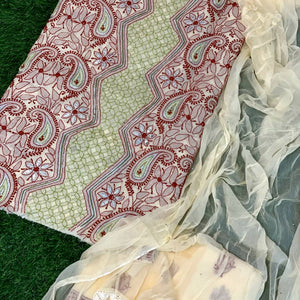 Beige Chikankari Unstitched Suit
