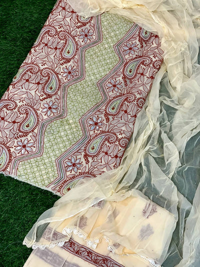 Beige Chikankari Unstitched Suit