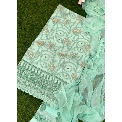 Sea Green Chikankari Unstitched Suit