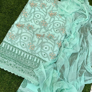 Sea Green Chikankari Unstitched Suit
