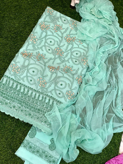 Sea Green Chikankari Unstitched Suit