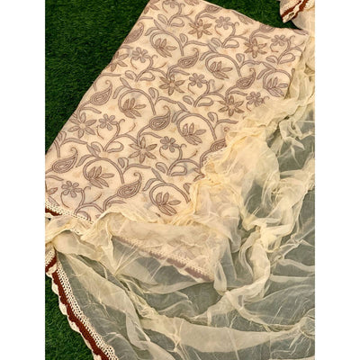 Beige Chikankari Unstitched Suit