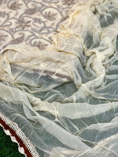 Beige Chikankari Unstitched Suit