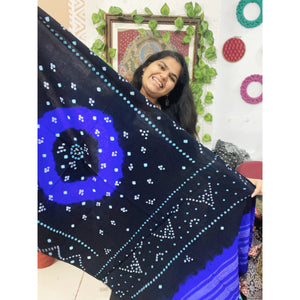 Black-Royal Blue Woollen Bandhani Shawl