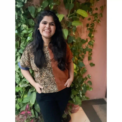 Brown Kalamkari Half-Half Top