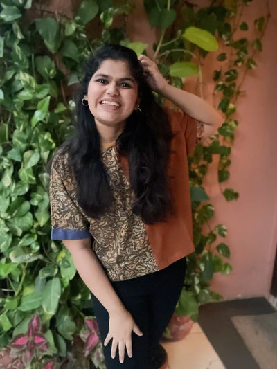 Brown Kalamkari Half-Half Top