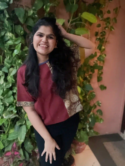 Maroon Kalamkari Half-Half Top