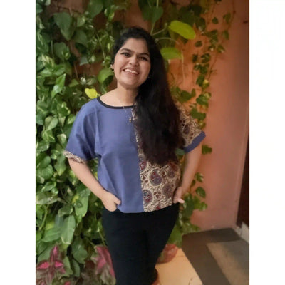 Cream Ajrakh Half-Half Top