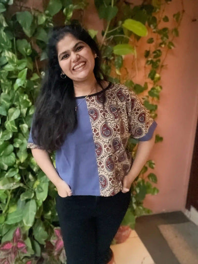 Cream Ajrakh Half-Half Top