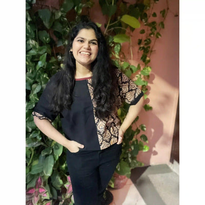 Black Kalamkari Half-Half Top