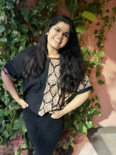 Black Kalamkari Half-Half Top