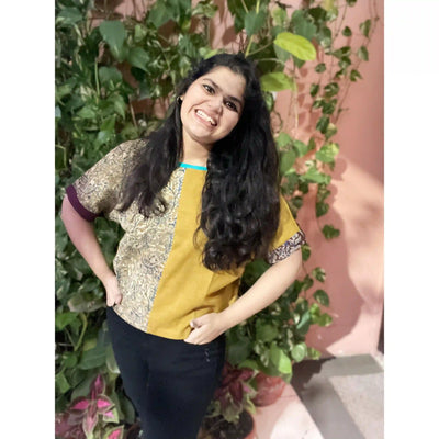 Olive Kalamkari Half-Half Top