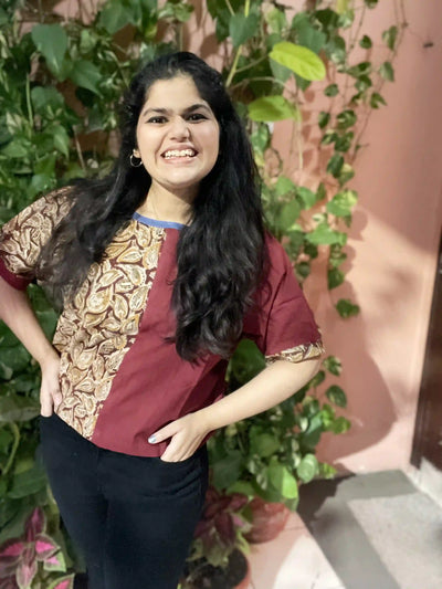 Maroon Kalamkari Half-Half Top
