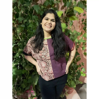 Brown Kalamkari Half-Half Top