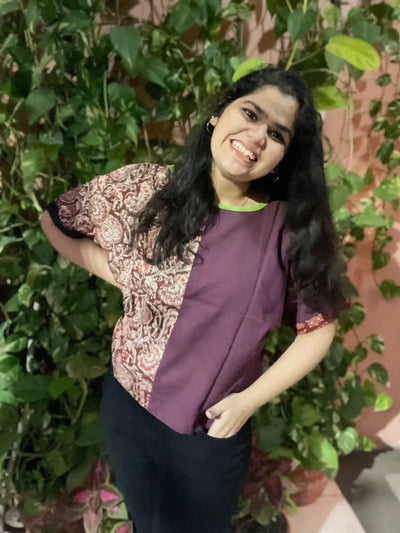 Brown Kalamkari Half-Half Top