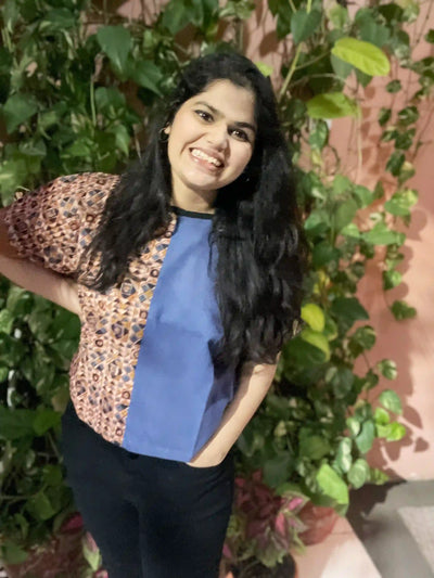 Cream Kalamkari Half-Half Top