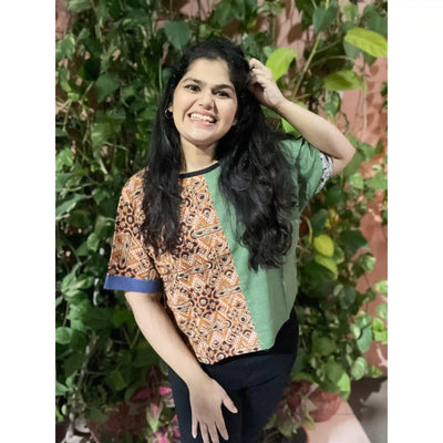 Cream Kalamkari Half-Half Top