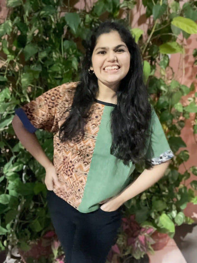 Cream Kalamkari Half-Half Top