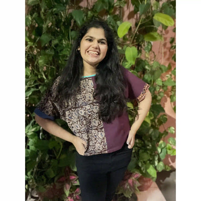 Brown Kalamkari Half-Half Top