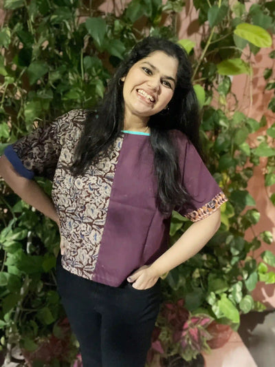 Brown Kalamkari Half-Half Top