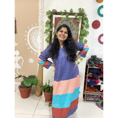Purple Bhagalpuri Cotton Silk Colour Block Kurti