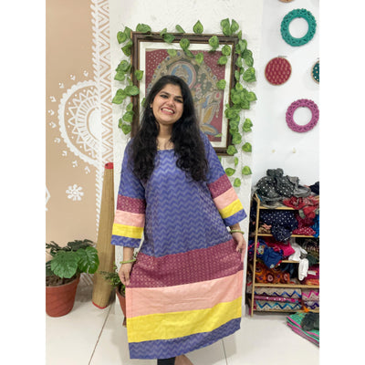 Purple Bhagalpuri Cotton Silk Colour Block Kurti