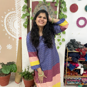 Purple Bhagalpuri Cotton Silk Colour Block Kurti