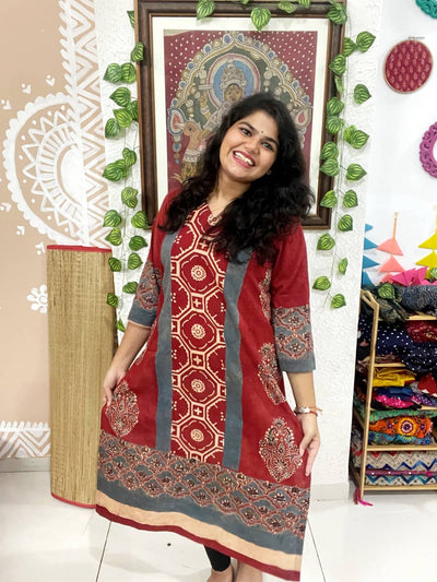 Madder Ajrakh Designer Block Print Kurti