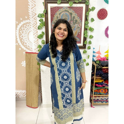 Indigo Ajrakh Designer Block Print Kurti