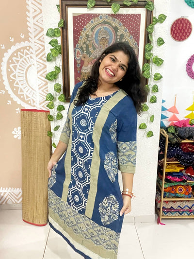 Indigo Ajrakh Designer Block Print Kurti