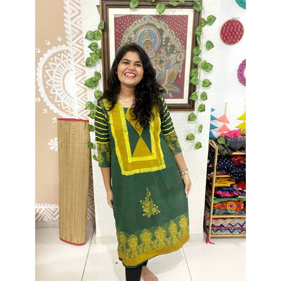 Green Ajrakh Designer Block Print Kurti