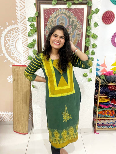 Green Ajrakh Designer Block Print Kurti