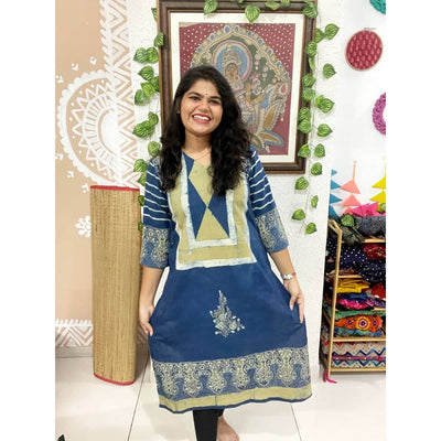 Indigo Ajrakh Designer Block Print Kurti
