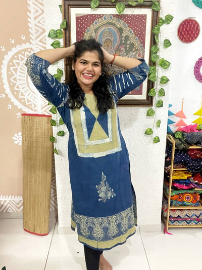 Indigo Ajrakh Designer Block Print Kurti