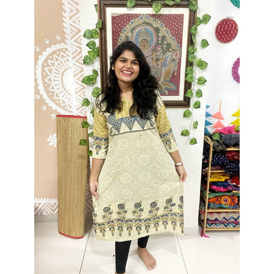 Cream Ajrakh Designer Block Print Kurti