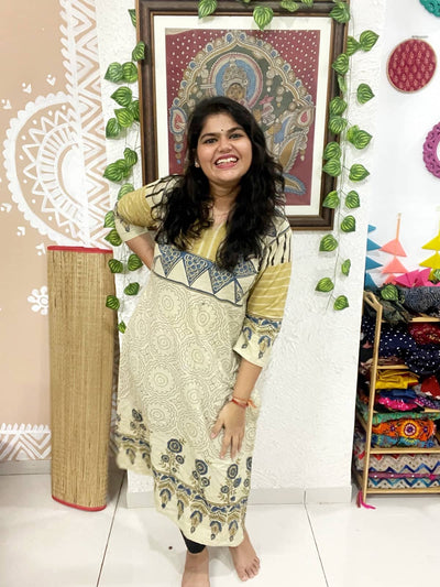 Cream Ajrakh Designer Block Print Kurti