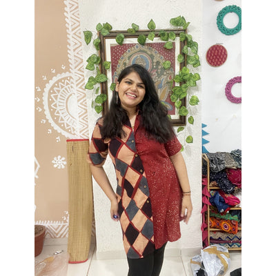 Madder Ajrakh Half-Half Cotton Shirt Dress
