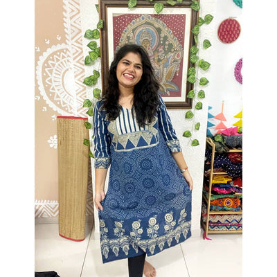 Indigo Ajrakh Designer Block Print Kurti
