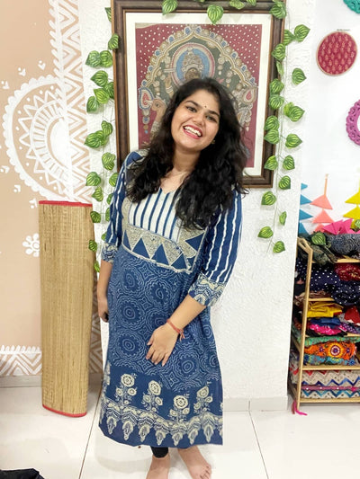 Indigo Ajrakh Designer Block Print Kurti