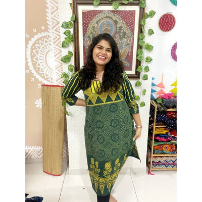 Green Ajrakh Designer Block Print Kurti