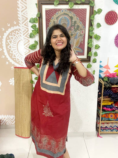 Madder Ajrakh Designer Block Print Kurti