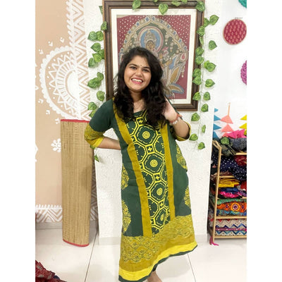 Green Ajrakh Designer Block Print Kurti