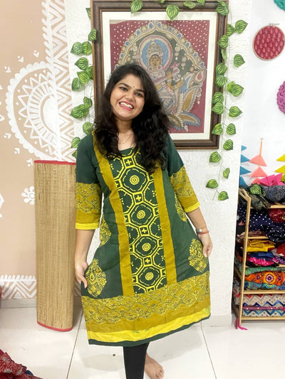 Green Ajrakh Designer Block Print Kurti