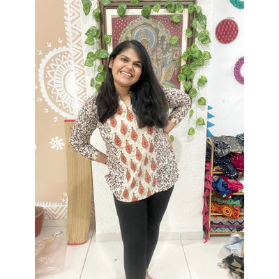 Grey Sanganeri Cotton Panelled Top