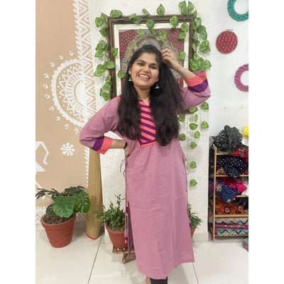 Onion Pink Cotton Solid Designer Kurti