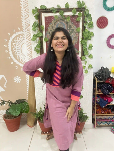 Onion Pink Cotton Solid Designer Kurti