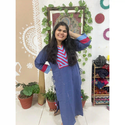 Blue Cotton Solid Designer Kurti