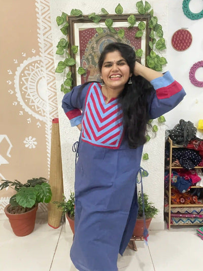 Blue Cotton Solid Designer Kurti