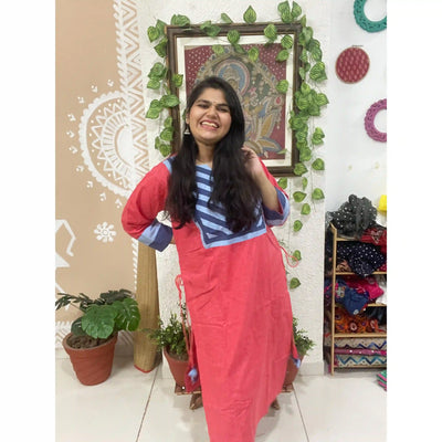 Carrot Red Cotton Solid Designer Kurti